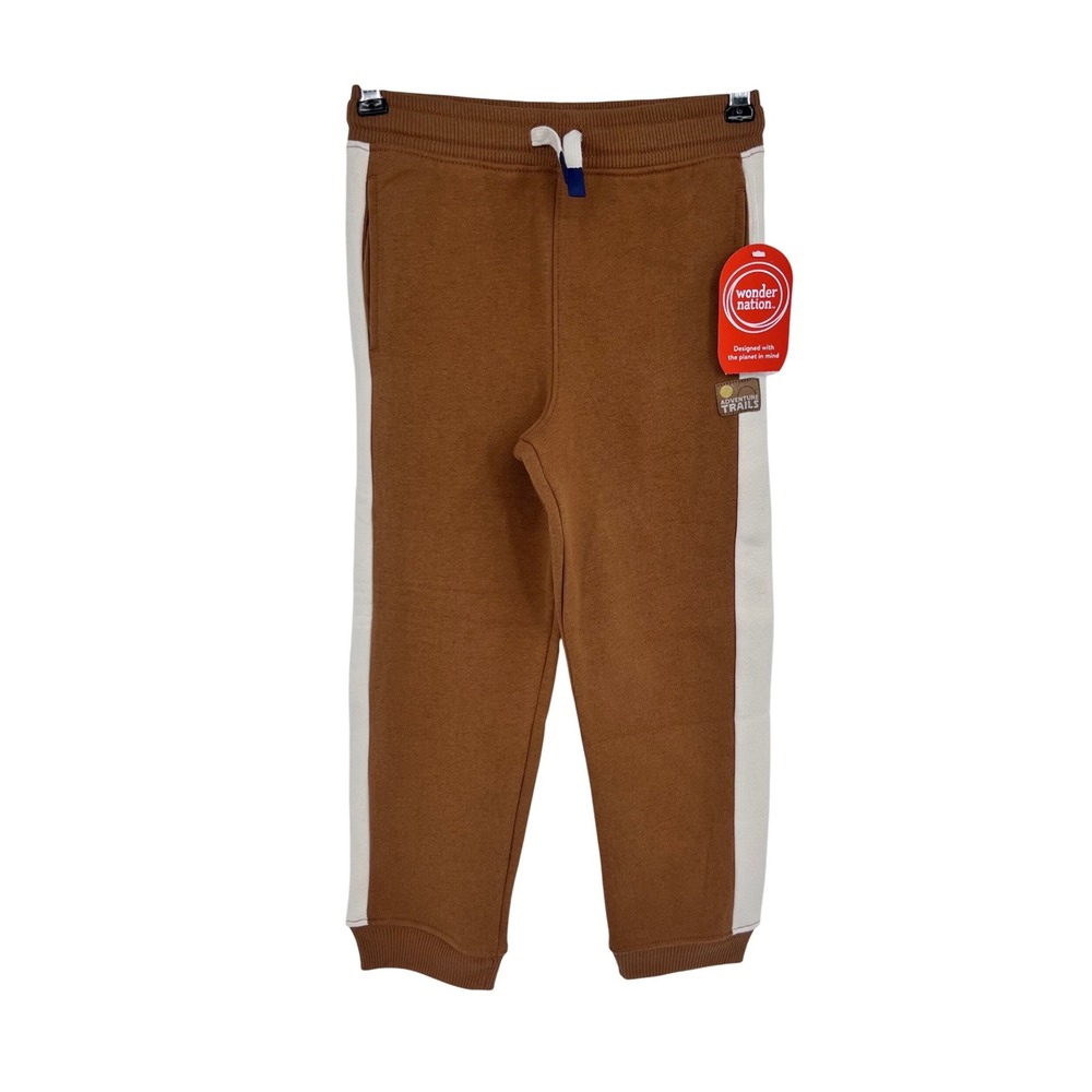 Fleece Jogger Boys Size 5 Brown Cream Side Stripe Sporty Activewear Cozy